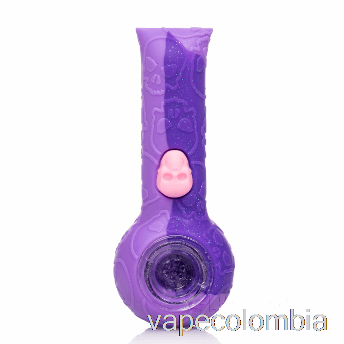 Vape Desechable Stratus Silicona Calavera Pipa De Mano Orquídea Brillante (purpurina Violeta / Rosa)